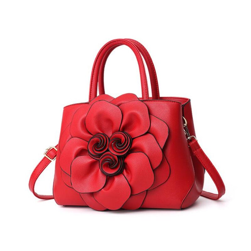 Spring Solid Color Female Handbag PU Leather Flower Portable Shoulder Bag Women Messenger Bag