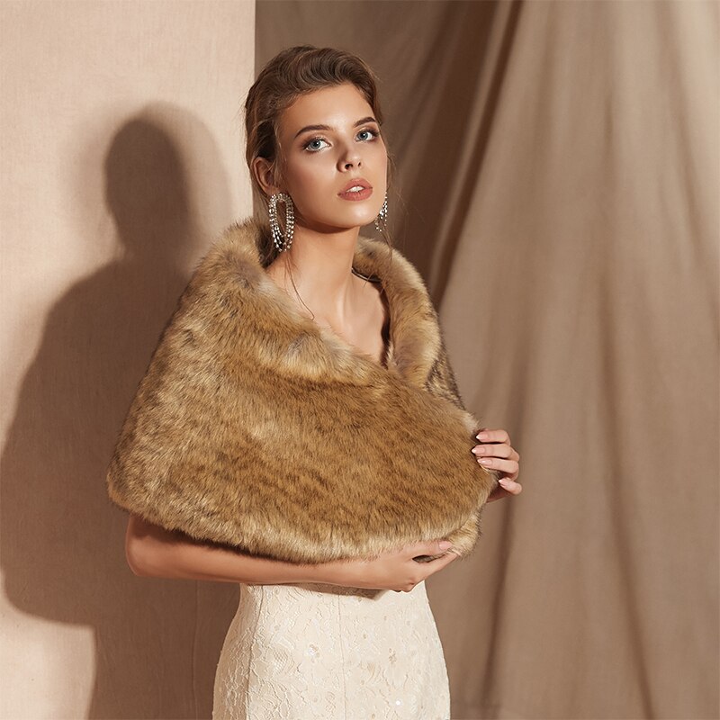 Vrouwen Bolero Bridal Shawl Faux Fur Wrap Bruiloft Cape Winter Ivoor Mantel