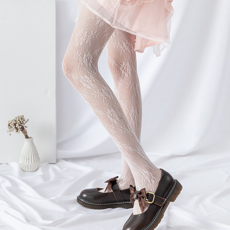 Rose sokker lolita cosplay kostymer tilbehør retro lcae mesh strømper mørk jente pantynose kvinner leggings hushjelp tight: Hvit