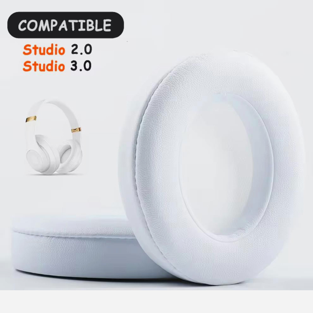 Ørepuder til beats studio 2.0 studio 3.0 trådløse og kablede hovedtelefoner, udskiftningsørepuder, proteinlæder  b0500 b0501: Hvid