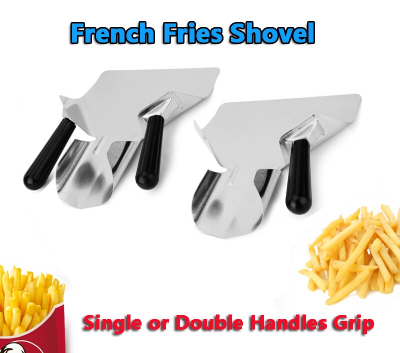 French Fries Shovel Chip Scoop Food Stainless Steel Kitchen Tools Fries Burger Packaging Tool Single Double Handles Grip