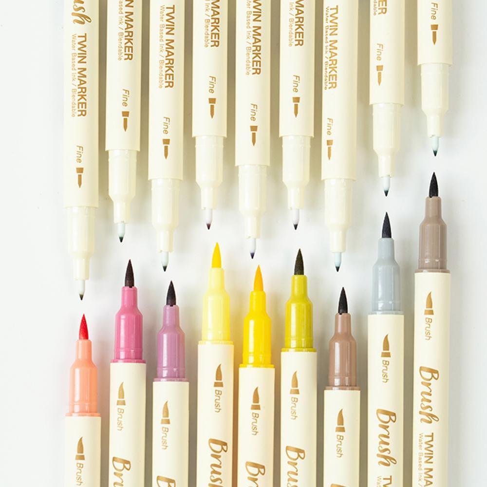 3 pçs highlighter caneta retro dupla cabeça escova caneta criativa arte marcador desenho pintura aquarela material escolar papelaria