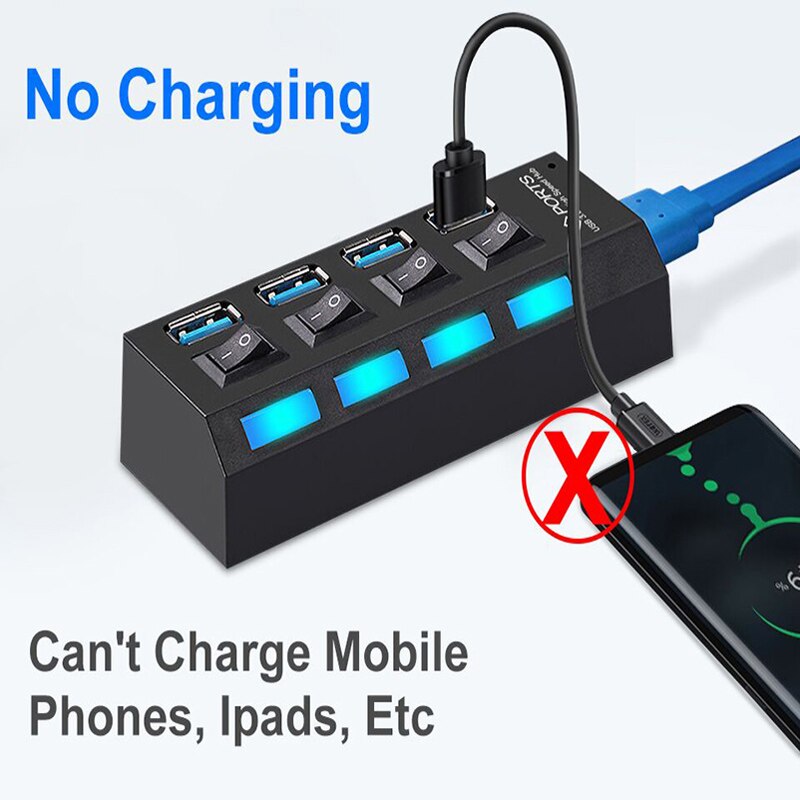 4 portar usb-nav 3.0 äkta usb 3.0- nav höghastighets usb-splitteromvandlare med separat switch usb-adapter 7- portars pc-förlängare