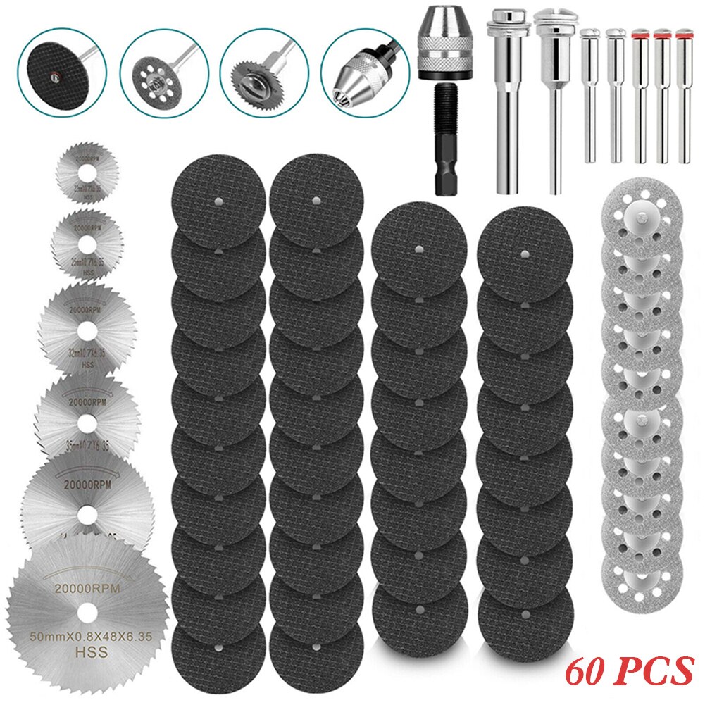 60pcs Diamond Cutting Discs Metal Saw Blade Set HSS Mini Circular Saw Blade For Dremel Rotary Tools Resin Cut-Off Wheels Diamond: 60PCS