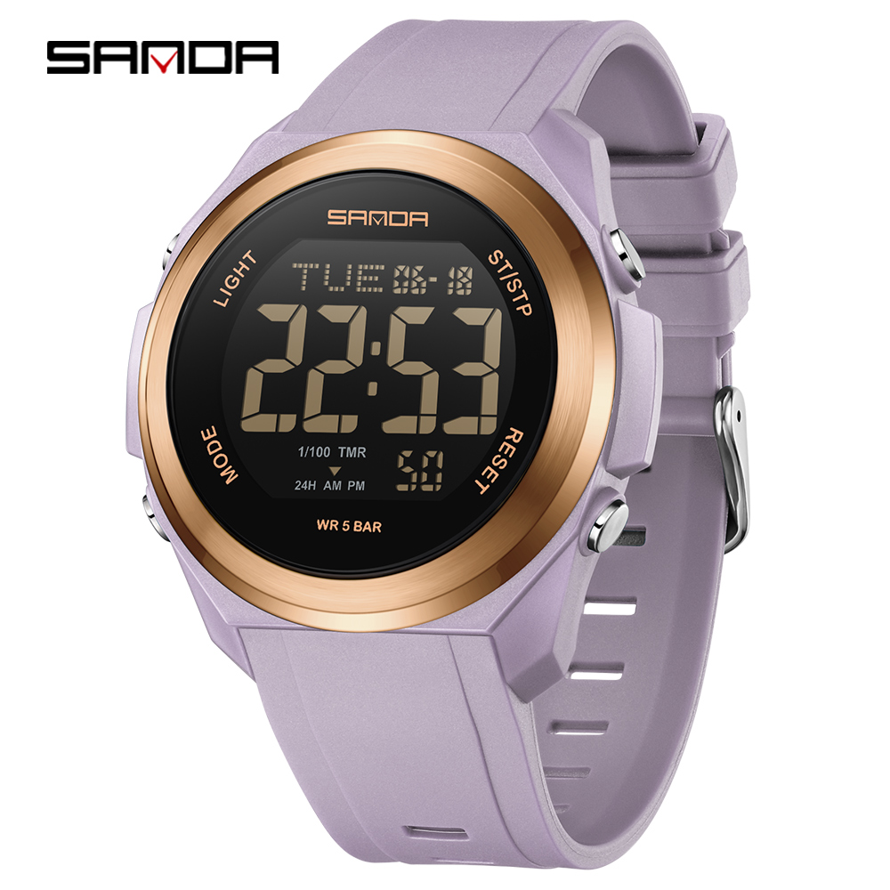 Sanda 2199 new sports watch with waterproof timing and multiple luminous electronic clocks, alarm clock reminder, men's watches: Green