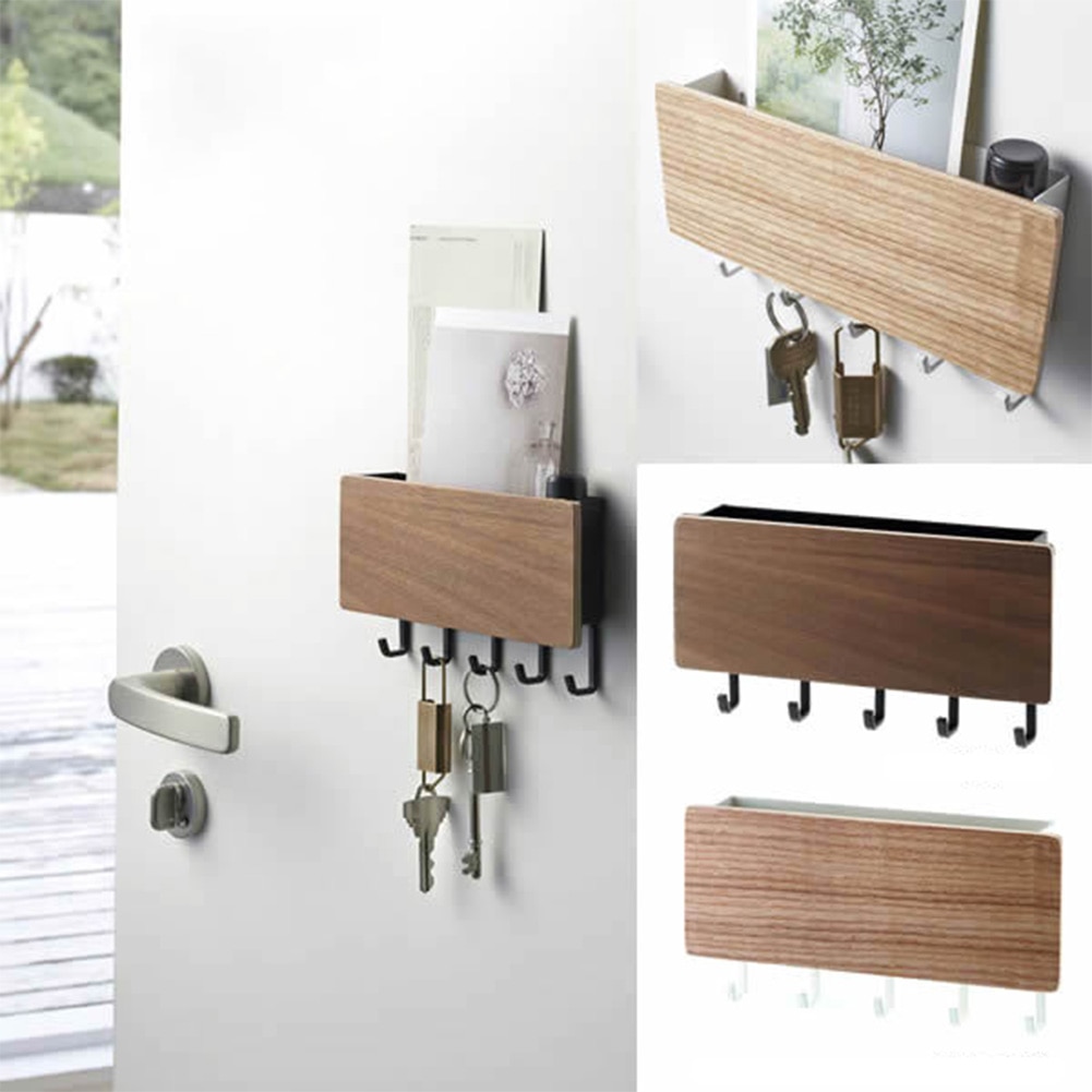 Colgador de llaves decorativo Simple y pequeño para pared, para ahorro de espacio, fácil instalación, soporte para estante de almacenamiento trasero de puerta de madera Vintage para hogar
