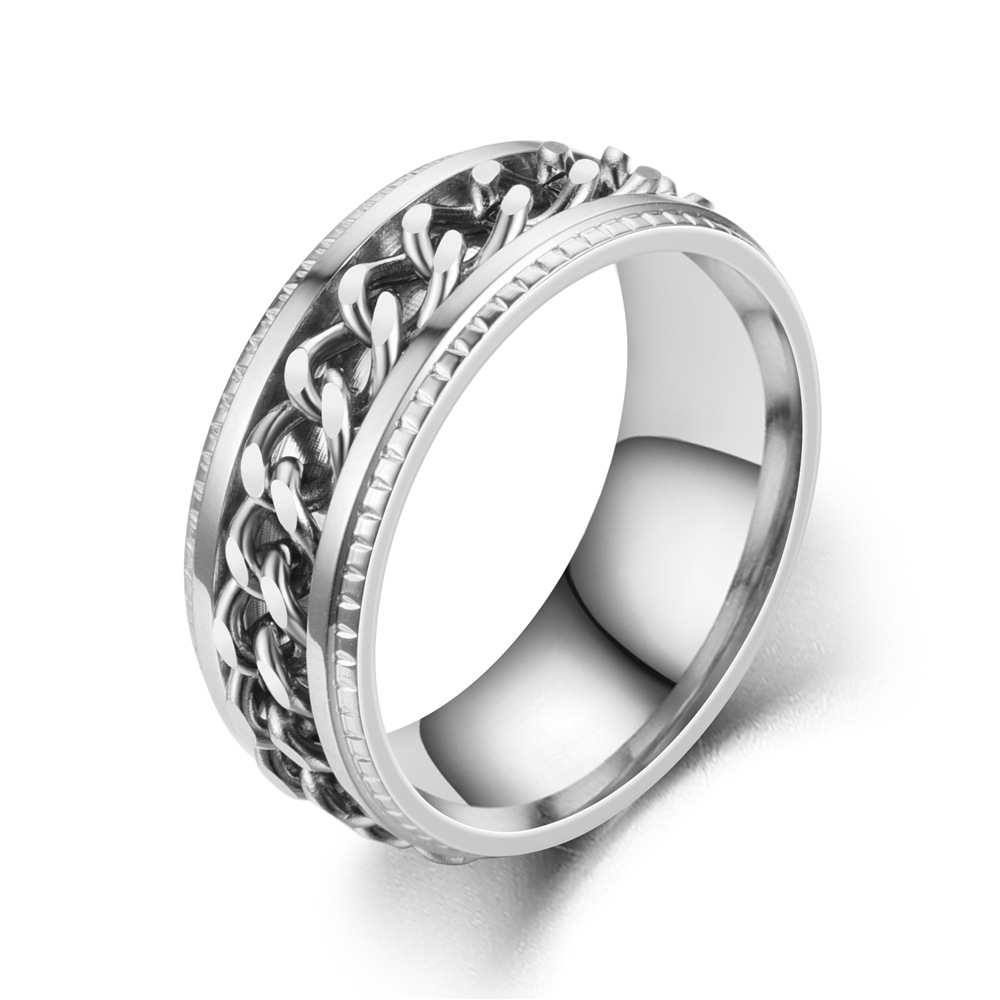 I metal spinner fidget fede ringe til mænd rustfrit stål roterbar kæde angst lindring spinning ring anillo antiestres