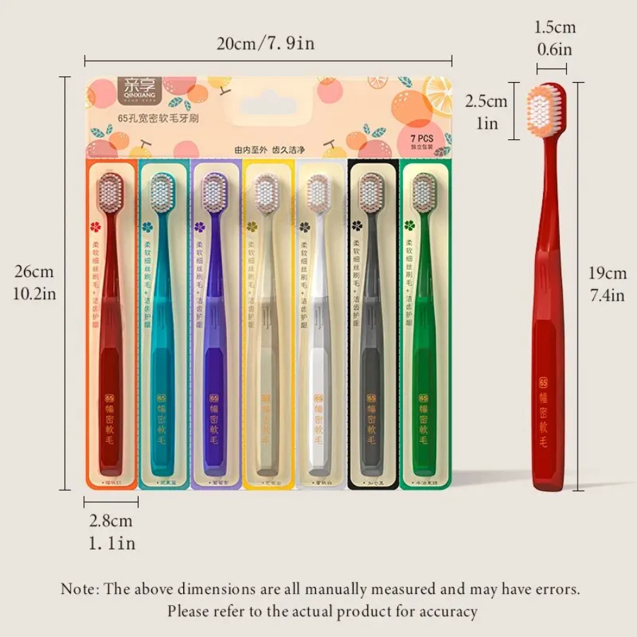 7PCS Soft Bristle Toothbrush, Multi-color Pointed Line Wide Head, Detachable, Manual Toothbrush for Home Couples