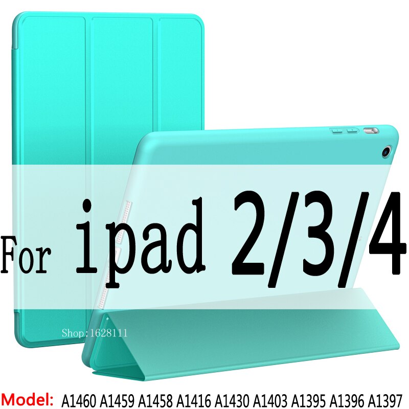 Enkelt for ipad pro 9.7 etui  / a1673 a1674 a1675,  mykt tpu skinn smart deksel for ipad 2/3/4 etui funda  a1460: 234 myntegrønn