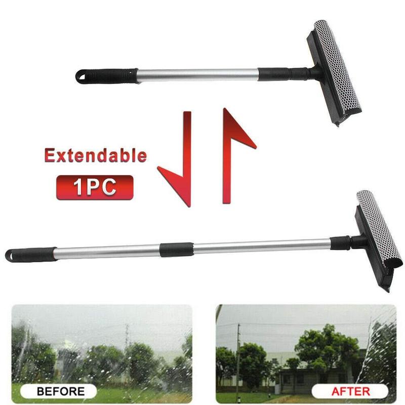 Double-side Telescopic Rod Window Cleaner Stainless Brush Glass Steel Retractable Cleaning Squeegee Wiper Too T7M9