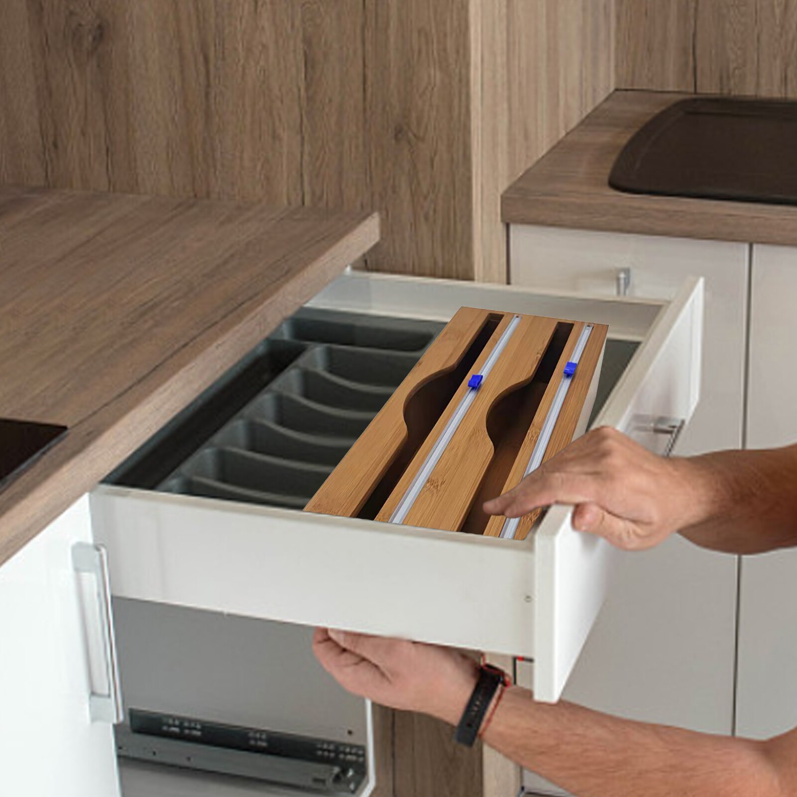 Foil Dispenser With Cutter Cling Foil PP Wrap Roll Refill Organizer With Slide Cutter Paper Aluminum Tin Foil Wrap Dispenser