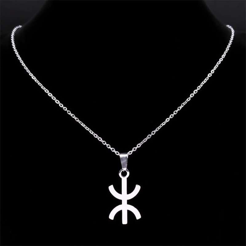 Afrika berber symbol vedhæng halskæde rustfrit stål guld farve amazing ⵣ bogstav etnisk amulet stil kæde halskæder smykker: Rødbrun
