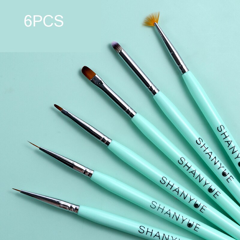 6pc 4 kleuren manicure kwast nagel pen set voor schilderen/liner/bloeiende... nageldecoraties kit gellakken gereedschap  vi45-121: Lichtgroen