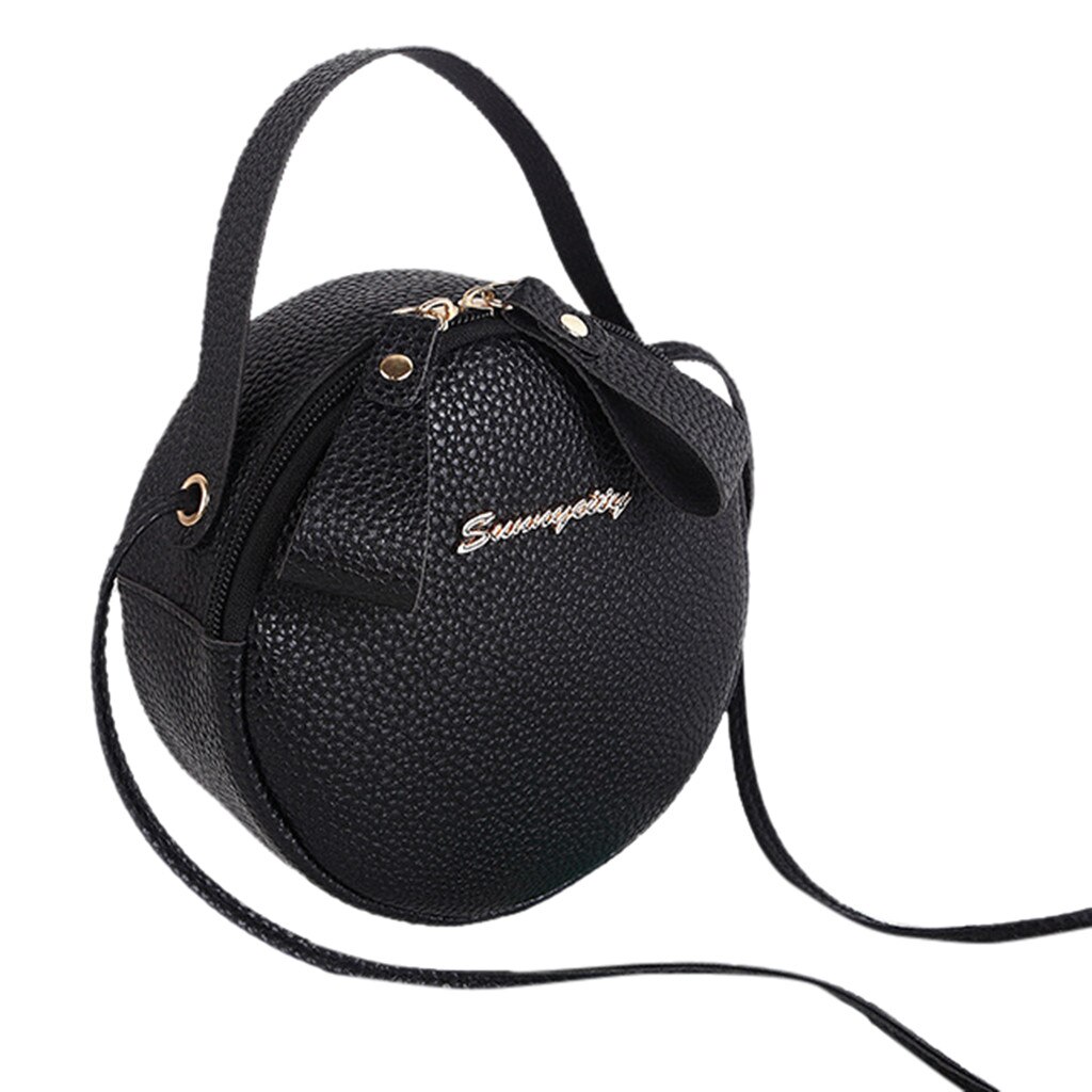 Women's Bag Simple Messenger Bag Female Mini Round Handbag Girls Leather Waterproof Bag 1111#B: BK