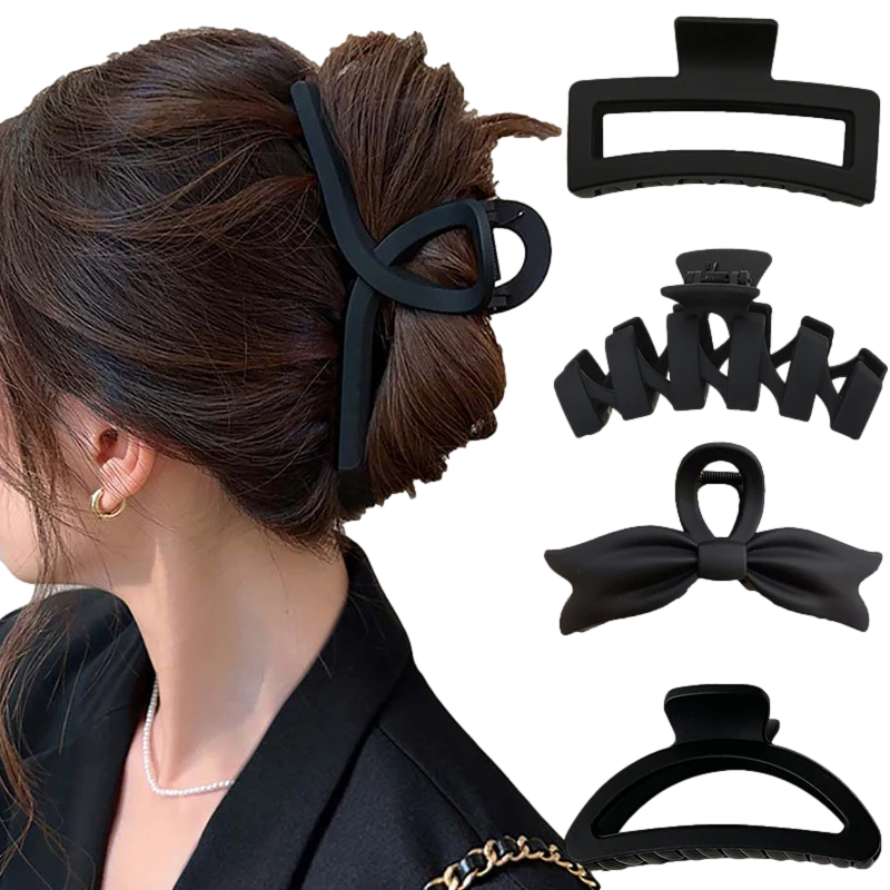 Grampo de cabelo fosco preto grande para mulheres, grampo geométrico, garra elegante francesa, presilha coreana, acessórios de cabelo para meninas, moda