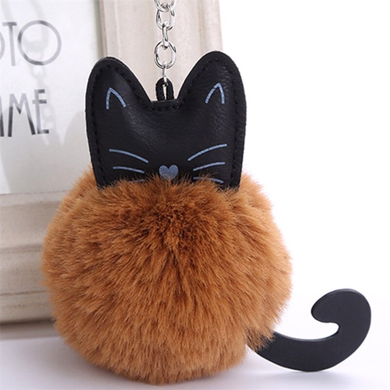 Söt pälsboll nyckelring katt mjuk pompom djur svans hår boll bil nyckelring nyckelring mamma llaveros dam bilväska tillbehör
