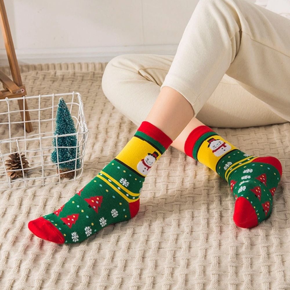 Chaussettes de Noël - Épais Coton Crew Socks - Renne & Cartoon Bas - Toutes Saisons: Noir