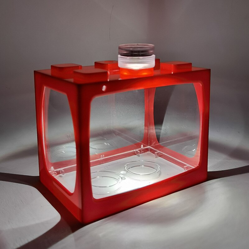 Small aquarium ecological tank micro landscape Mini Aquarium Tropical fish aquarium with LED light fish aquarium: D001-Colorful lamp