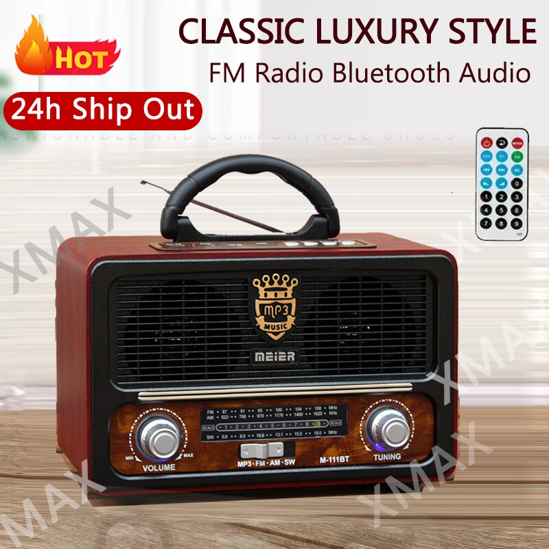 Retro Radio Draadloze Bluetooth Draagbare Houten Outdoor Hifi Speaker Fm Volledige Band Korte Golf Radio Usb Tf Card Aux MP3 speler