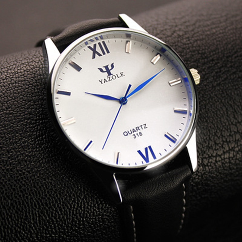 YAZOLE Blauw Glas Horloge Mannen Horloge heren Horloge Waterdichte Lederen Heren Horloges Klok reloj hombre relogio masculino