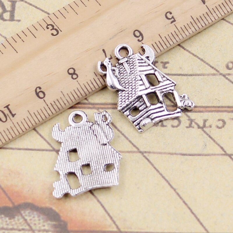 10pcs Pendenti e Ciondoli Haunted House 23x19mm Argento Tibetano Colore Pendenti con gemme e perle Antico Monili Che Fanno FAI DA TE Fatti A Mano Mestiere Del Pendente