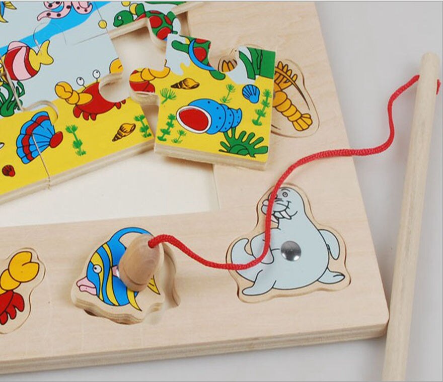 Kinderen educatief Magnetische vissen marine dieren Wereld Puzzel combinatie van apparatuur kind houten speelgoed Puzzel