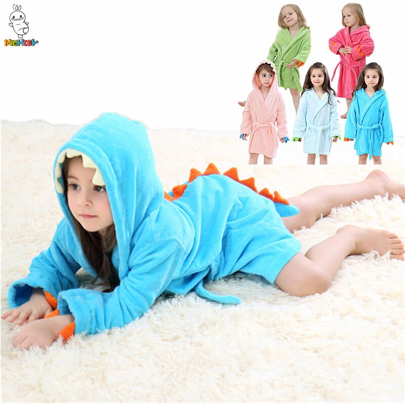 Michley-3-6y Baby Dinosaurus Hoodies Pyjama Meisje Jongens Nachtjapon Goede Bad Handdoeken/Strandlaken Kids Zachte Badjas