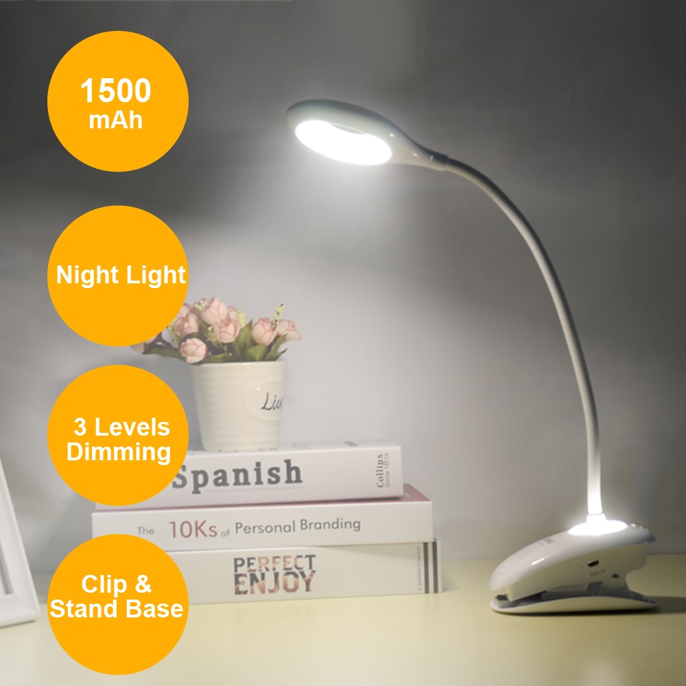 LED Flexo Desk Lamp Table Lamp USB Rechargeable LED Portable Clip-On Touch Touch Switch Study Read Office Student Table Light