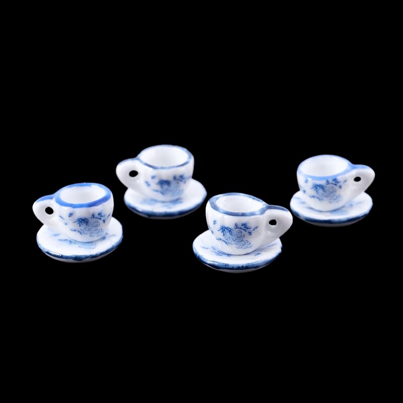 Dollhouse Miniature Tea Set, Ceramic, Blue & White, 17 pcs