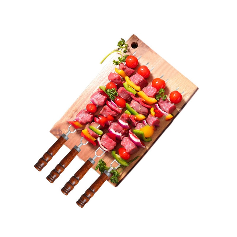 1PCS Barbecue Skewers U-Shaped BBQ Forks Stainless Steel Wooden Handle Double BBQ Sticks Corn Barbecue Fork