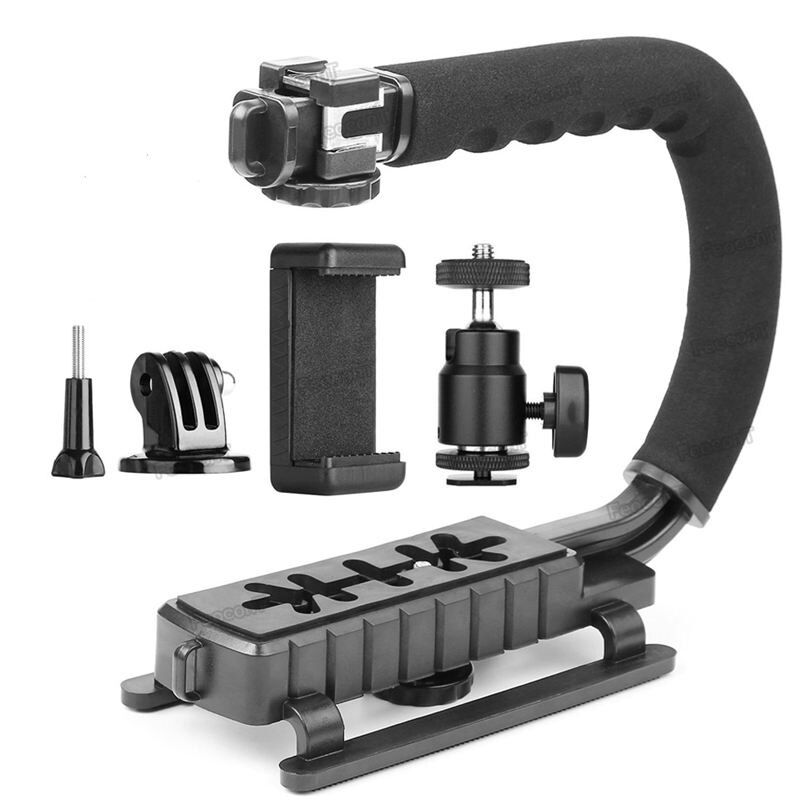 Camera Handle Grip Stabilizer - Single Handheld Mount Adapter - 3 Hot Shoe Mounts - for DSLR SLR
