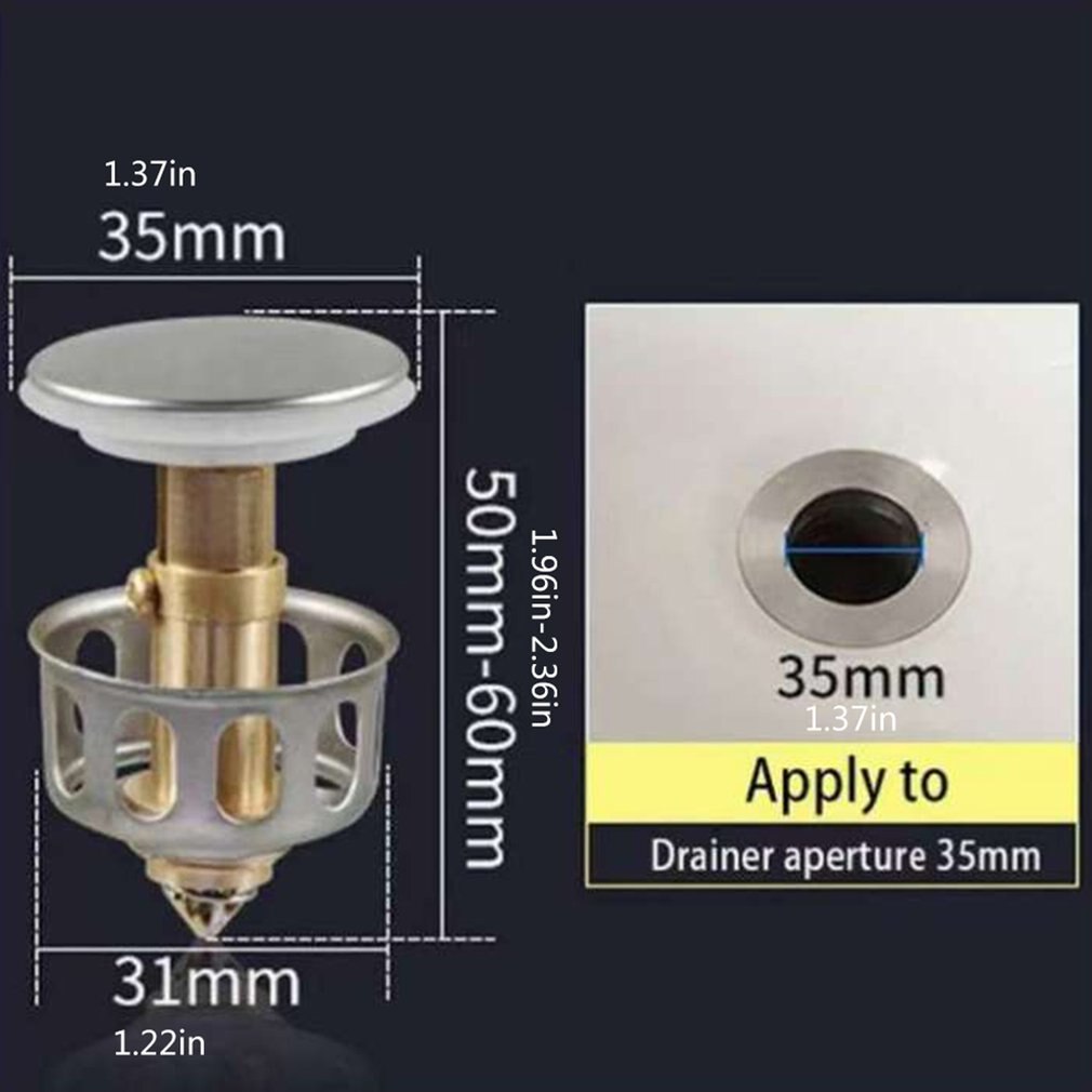 Universal Wash Basin Bounce Drain Filter Built-in Anti-Clogging Strainer Pop Up Bathroom Sink Drain Plug With Basket Filter
