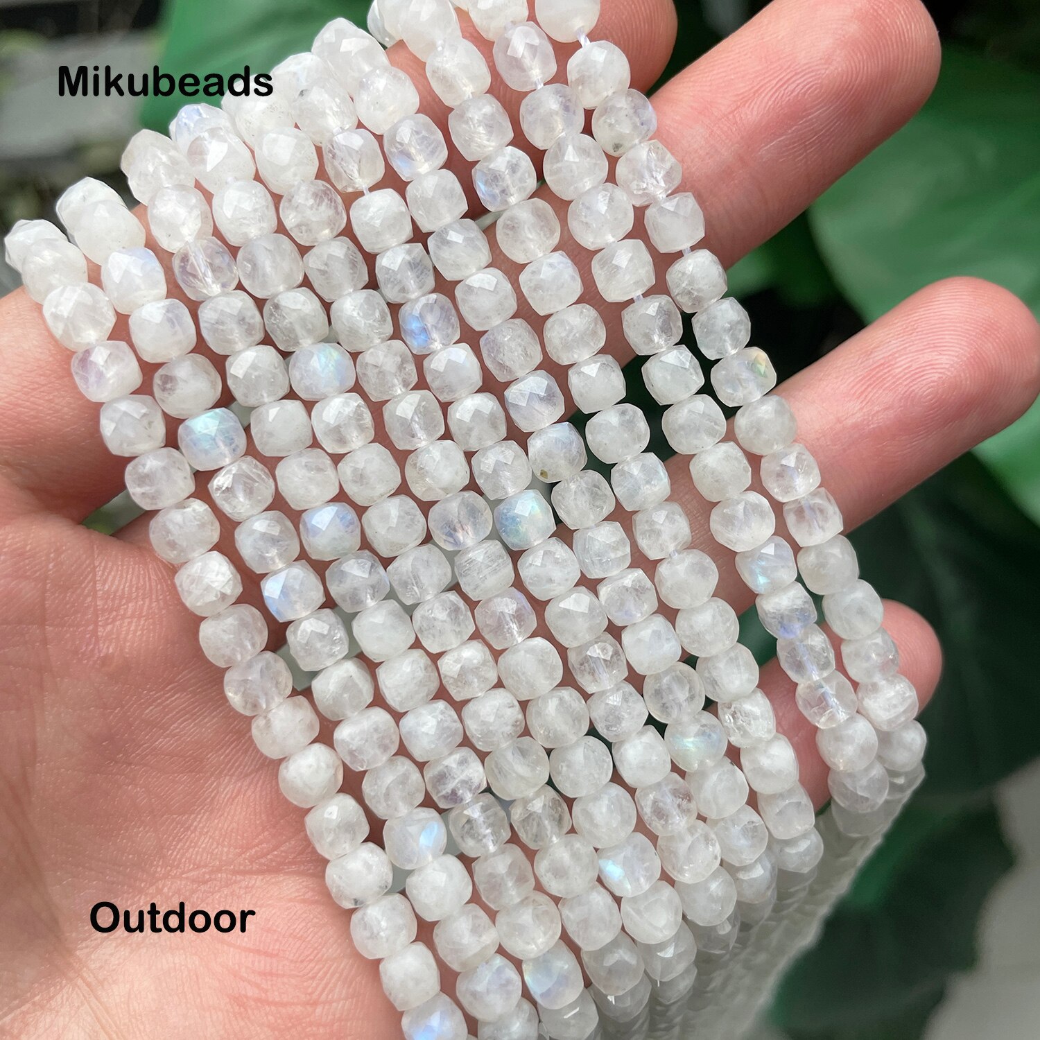 Natuurlijke 4.5Mm Een + Regenboog Maansteen Facet Cube Losse Kralen Voor Sieraden Maken Diy Steen Ketting Strand Mikubeads