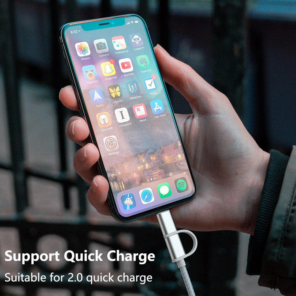 Swalle Mobile Phone cable fast Charging micro usb Cable for Samsung S10 Plus Type c Micro USB 2 in 1 quick charge date cable