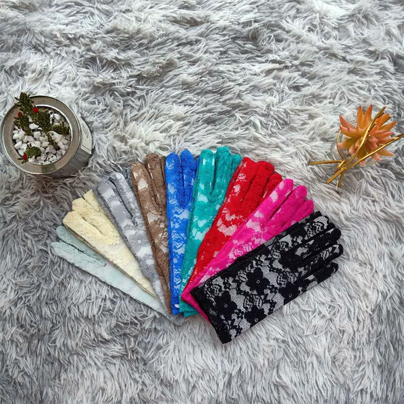 blaugrün Grün Sommer Elegante Damen Blumen- Spitze Handschuhe Blau Gelb Handgelenk Länge Kurze Volle Finger Mädchen Braun Rosa Handschuhe