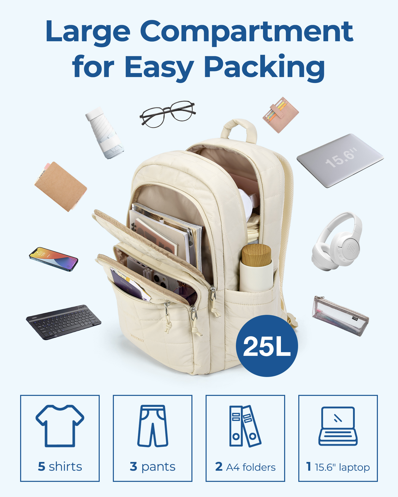 BAGSMART Damen-Rucksack, Schultasche für Mädchen, wasserdicht, großer College-Rucksack, Reiserucksäcke, Damen, Laptop, Büchertasche