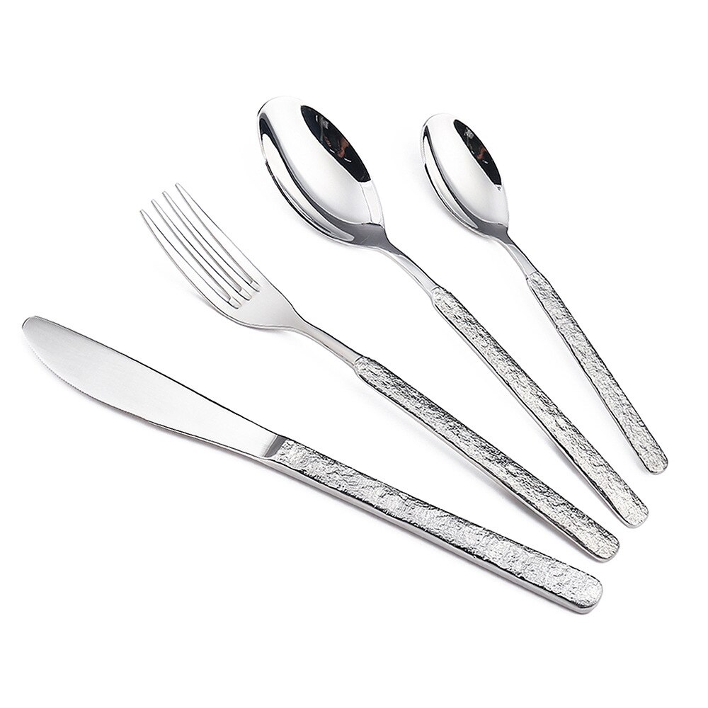 Stainless Steel Bright Silver Cutlery Mirror Household 4pcs Kitchen Tablewares Set Steak Knife Fork Coffee Spoon Dessert Fork