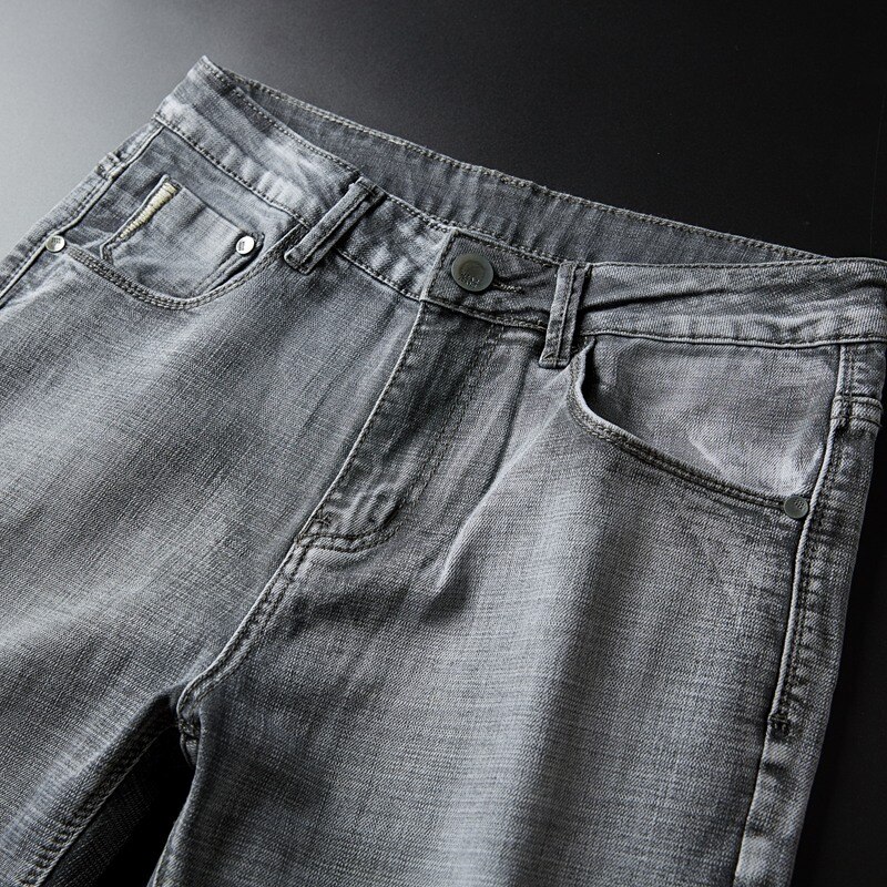 Merke vår sommer klassisk stil herre grå jeans virksomhet myk tøye ut denim grå bukser herre merke passe bukser