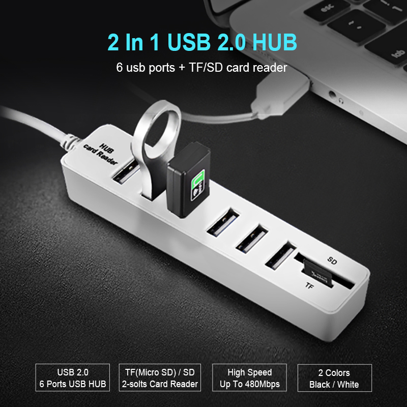 USB HUB Combo USB 2.0 HUB Multi USB Splitter Hoge Snelheid Draagbare Poorten 3/6 SD/TF Card Reader voor laptop PC Computer
