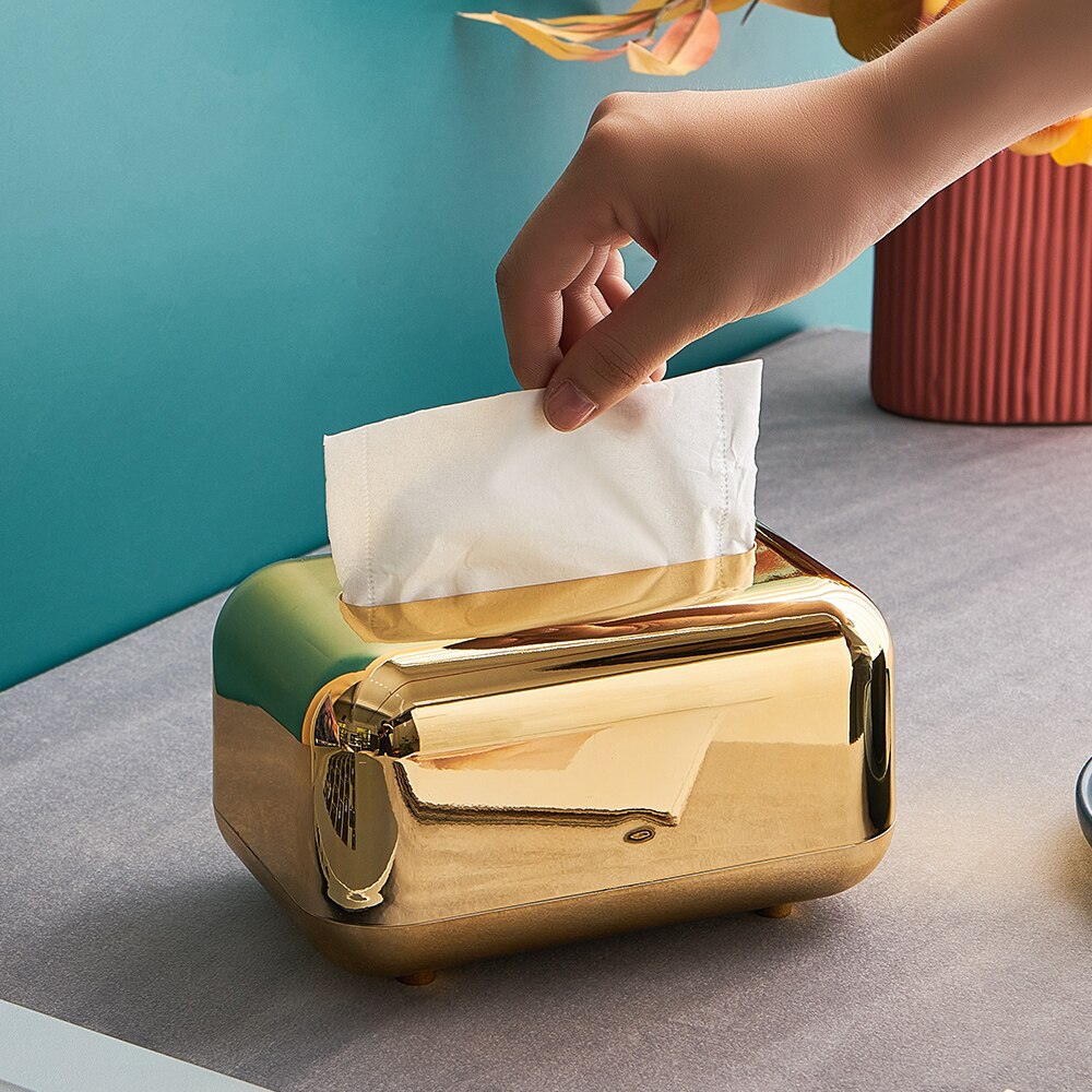 Porte-serviettes en papier doré, boîte à mouchoirs de cuisine, organisateur d'ornement artisanal, porte-serviettes de bureau