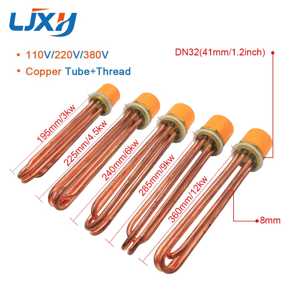 Copper Tube 110V/220/380 Water Heating Element withDN32/1.2inch Copper Thread for Thermostat Water Heater 3KW/4.5KW/6KW/9KW/12KW