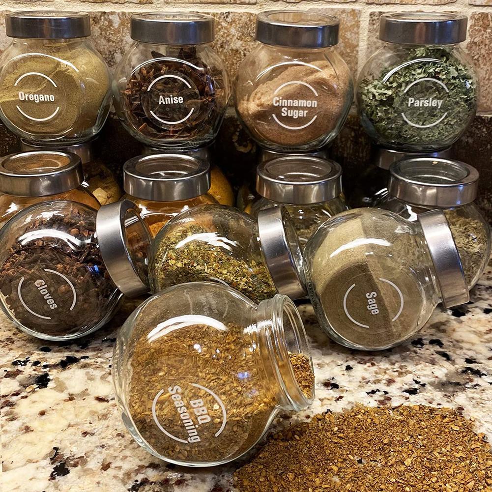 Transparent Spice Labels Preprinted Waterproof Black White Letter Kitchen Jars Stickers For Cans Self-Adhesive Labels Seasoning