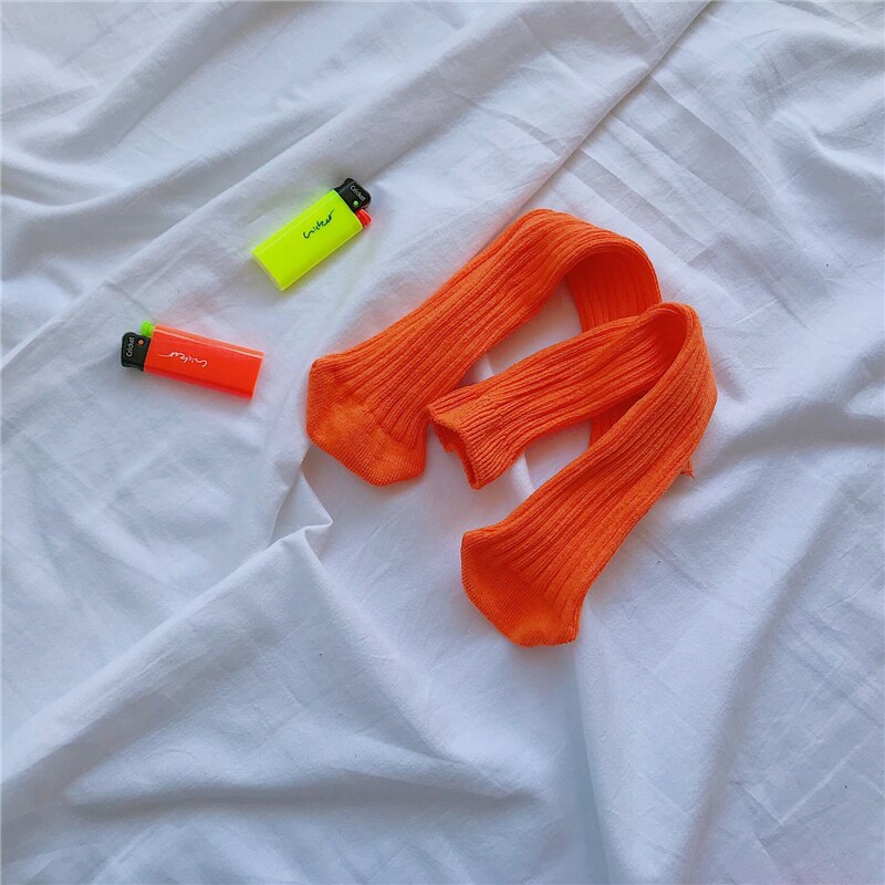 Kids Sokken Katoen Kinderen Korte Sokken Effen Kleur Fluorescerende Mode Sokken Grappige Leuke Baby Voet Dragen Ademend Geen Hak: Orange 30CM
