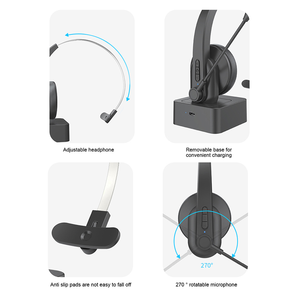 Bluetooth 5.4 Kopfhörer mit Mic Ladebasis Drahtloses Headset für PC Laptop Call Center Büro 12H Sprechzeit