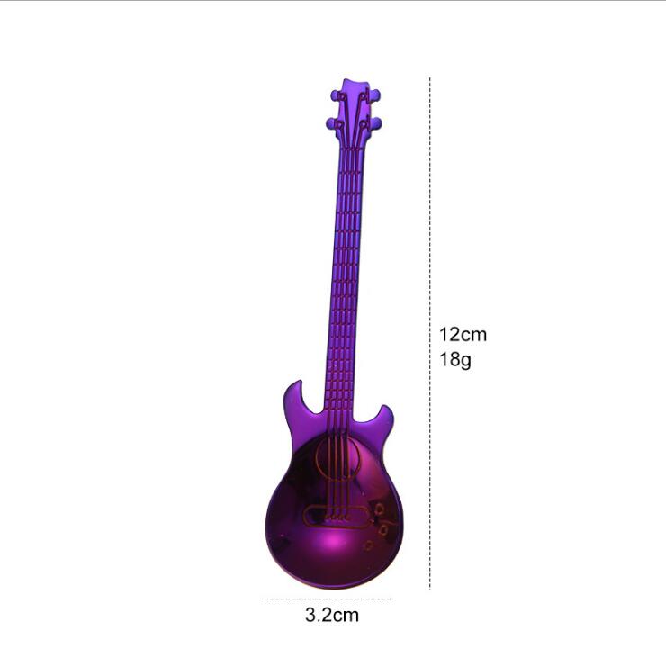 Guitare arc-en-ciel cuillères en acier inoxydable, cuillère à café et à thé, couverts, outils pour boire, cuillère à café 1 pièce: Violet
