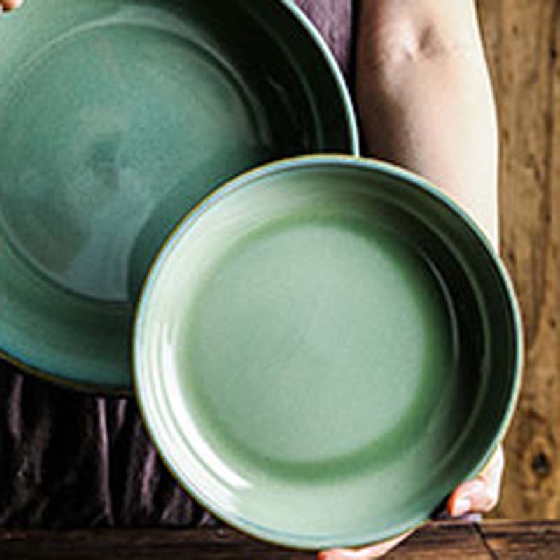 Plats en céramique de style japonais, plats profonds sous glaçure, fours créatifs, grands plats, plats, plats à soupe, plats à bouche profonde