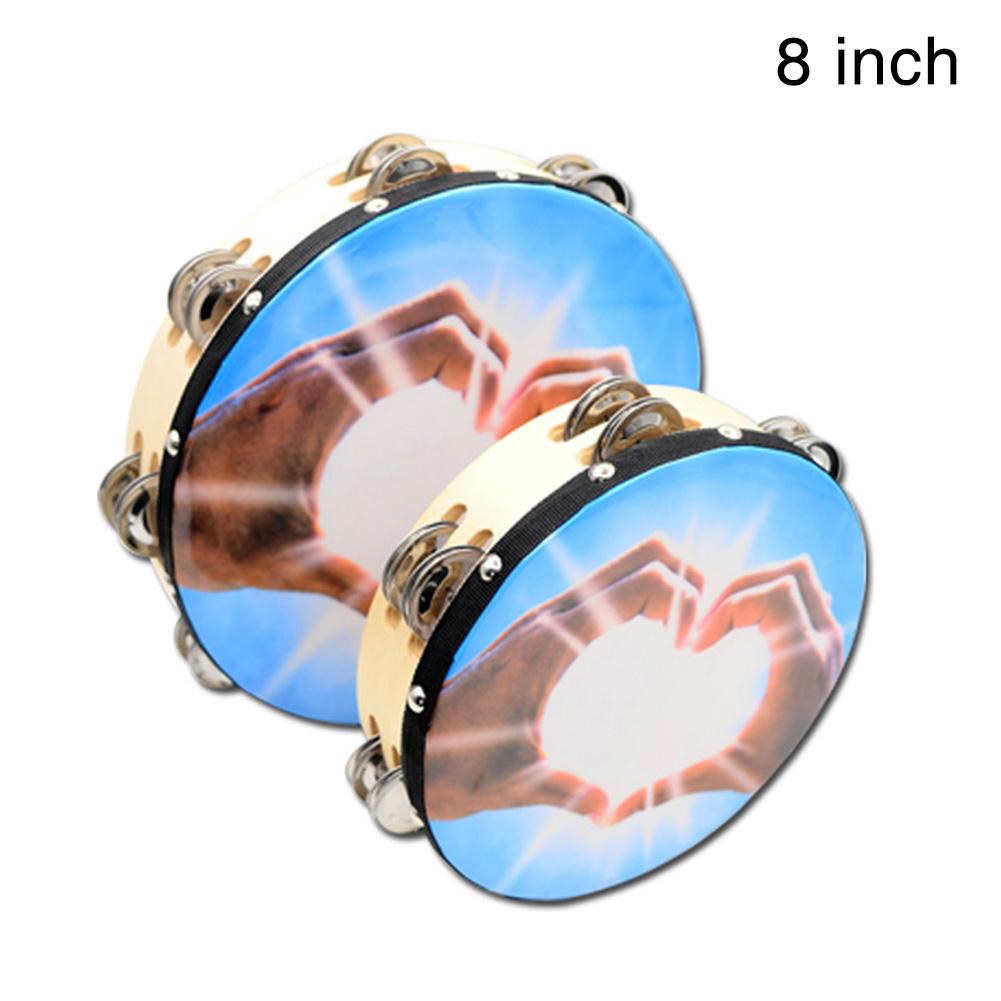 1pc 8 Inch or 10 Inch Handheld Wooden Double-row Tambourine Drum for Church Party Dance Prop Adults Kids Percussion Instrument: 10 Inch