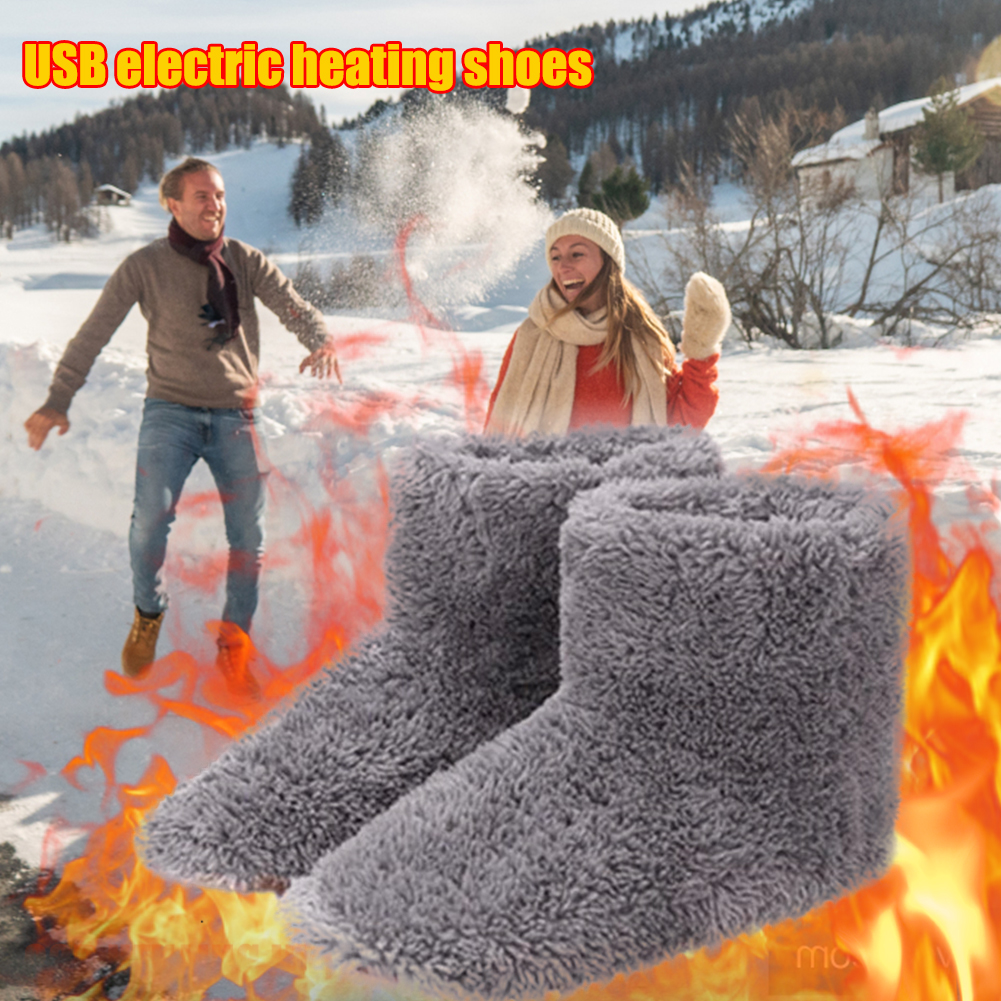 Zapatos con calefacción USB para hombres y mujeres, zapatillas eléctricas de felpa, botas de nieve cálidas, zapatos calefactables de invierno, talla 35-43 pies