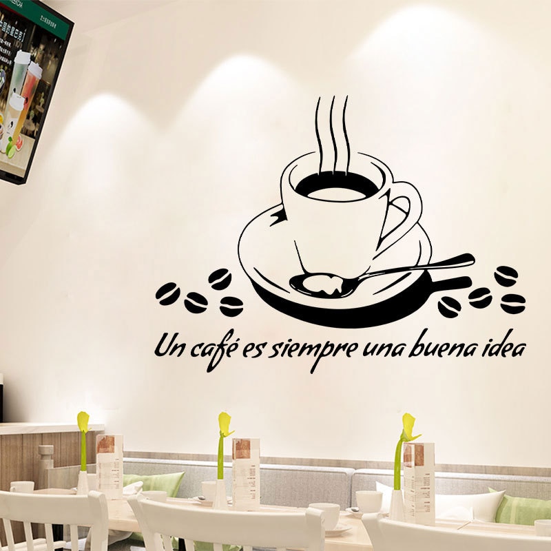Un cafe es sirmpre una buena idé spansk væg klistermærke stue restaurant mærkater tapet boligindretning kaffe klistermærker