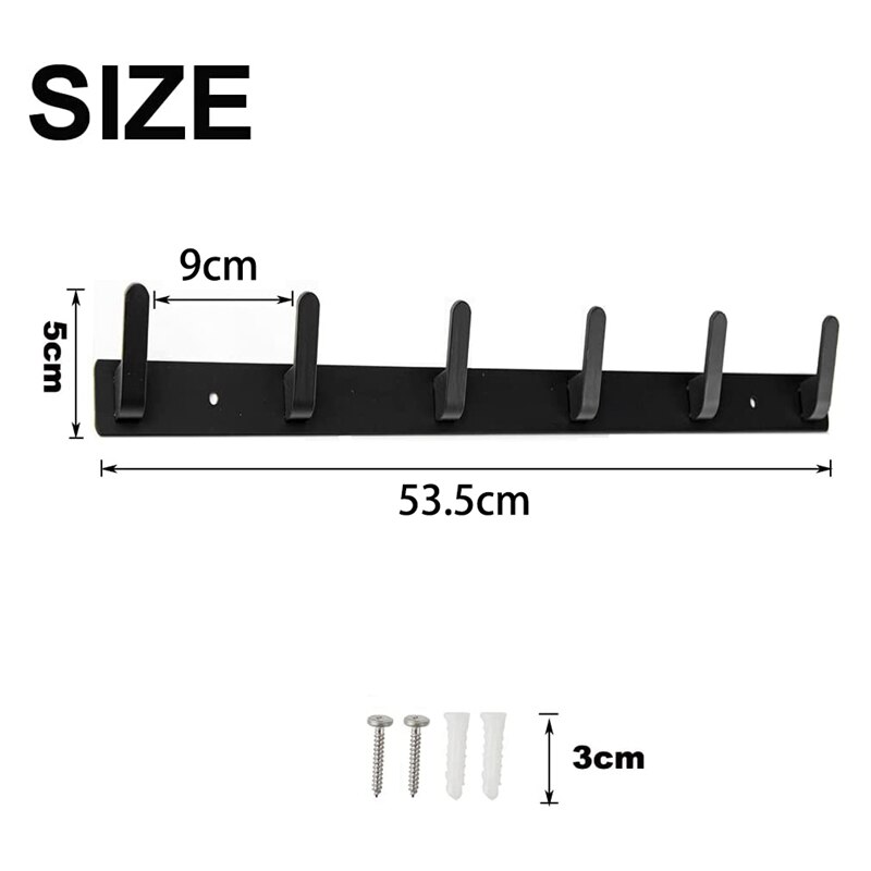 Perchero de pared con 6 ganchos, anzuelos para cocina, baño, entrada, 2 métodos de instalación, 1 Uds.